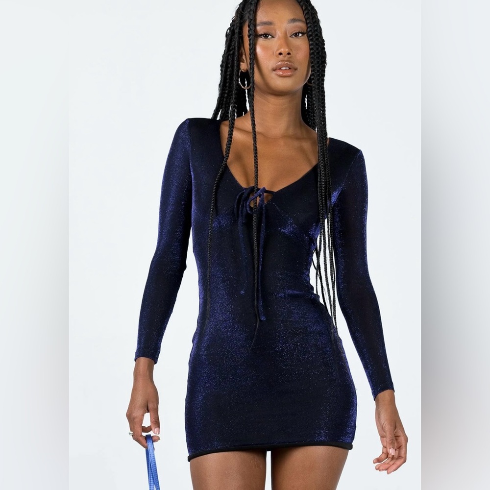 Princess Polly Hewitt Long Sleeve Mini Dress Navy - Picture 1 of 6